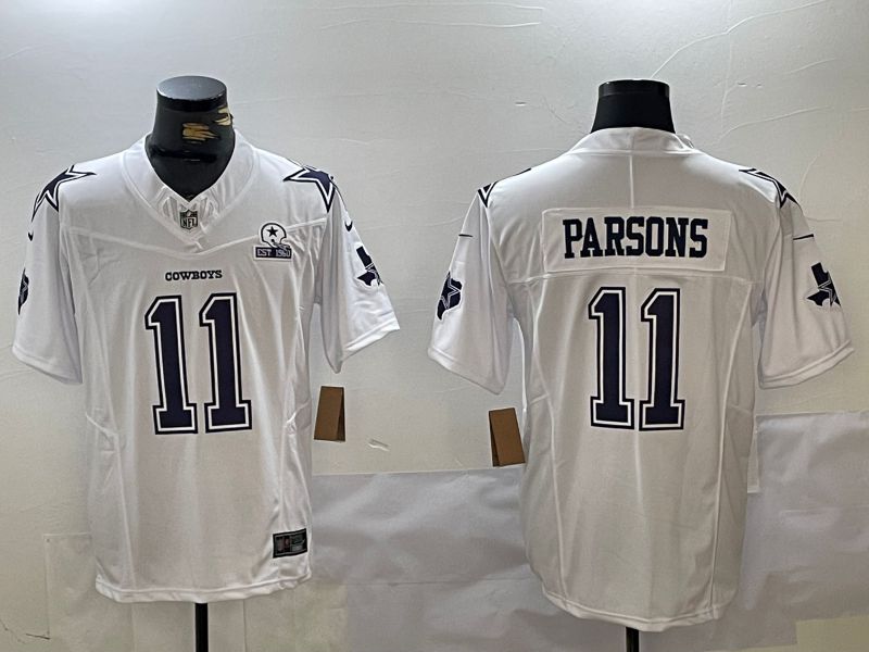 Men Dallas Cowboys 11 Parsons White Five Generation Fashion 2024 Nike Vapor Limited NFL Jersey